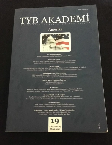 TYB AKADEMİ Dergisi Ocak 2017 Sayı 19 AMERİKA (Sahafiye Kitap) ürün görseli 1