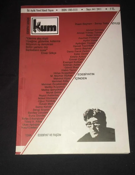 KUM Edebiyat Dergisi 2011 Sayı 64 EDEBİYAT VE FAŞİZM (Sahafiye Kitap) ürün görseli 1