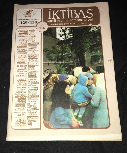 İKTİBAS Süreli Yayınlar Tarama Dergisi Kasım 1989 Yıl 7 Sayı 129 - 130 LÛT GÖLÜNDE ENERJİ VE SAĞLIK ARAYIŞI (Sahafiye Kitap) ürün görseli 1