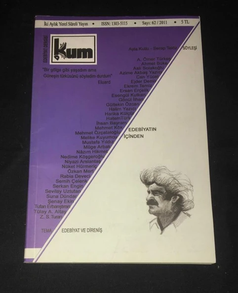 KUM Edebiyat Dergisi 2011 Sayı 62 EDEBİYAT VE DİRENİŞ (Sahafiye Kitap) ürün görseli 1