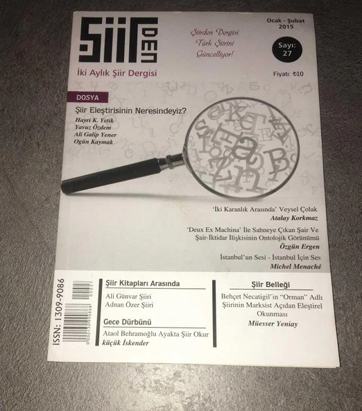 ŞİİRDEN Dergisi Ocak Şubat 2015 Sayı 27 Dosya ŞİİR ELEŞTİRİSİNİN NERESİNDEYİZ (Sahafiye Kitap) ürün görseli 1