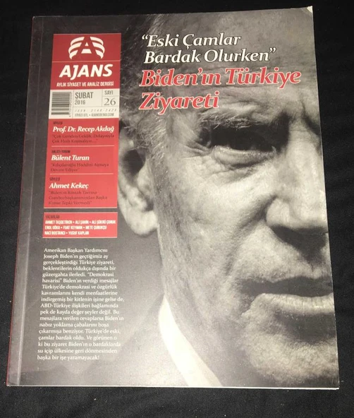 AJANS Siyaset ve Analiz Dergisi Şubat 2016 Sayı 26 ESKİ ÇAMLAR BARDAK OLURKEN Biden'in Türkiye Ziyareti (Sahafiye Kitap) ürün görseli 1