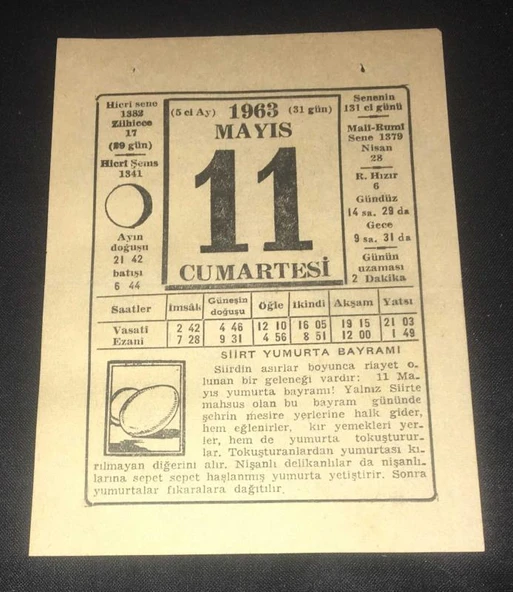 11 MAYIS 1963 CUMARTESİ TAKVİM YAPRAĞI (Sahafiye Kitap) ürün görseli 1