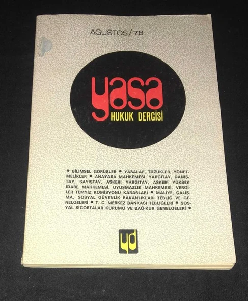 YASA HUKUK DERGİSİ Ağustos 1978 Sayı 8 (Sahafiye Kitap) ürün görseli 1