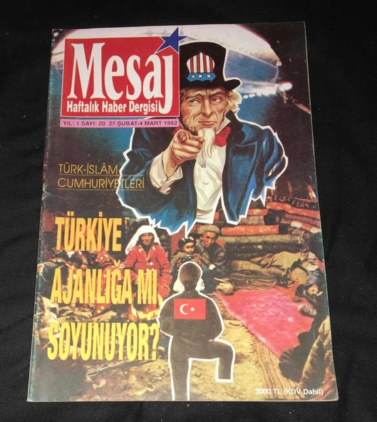 MESAJ Haber Dergisi 27 Şubat - 4 Mart 1992 Yıl 1 Sayı 20 Türk-İslam Cumhuriyetleri TÜRKİYE AJANLIĞA MI SOYUNUYOR (Sahafiye Kitap) ürün görseli 1