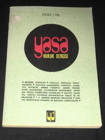 YASA HUKUK DERGİSİ Ekim 1978 Sayı 10 (Sahafiye Kitap) ürün görseli 1