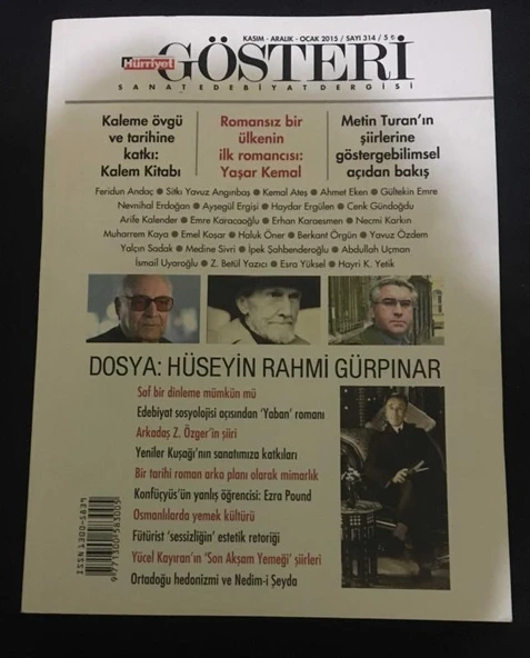 HÜRRİYET GÖSTERİ Kasım Aralık Ocak 2015 Sayı 314 Dosya: HÜSEYİN RAHMİ GÜRPINAR (Sahafiye Kitap) ürün görseli 1