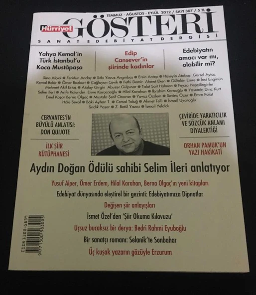 HÜRRİYET GÖSTERİ Temmuz Ağustos Eylül 2012 Sayı 307 Aydın Doğan Ödülü Sahibi Selim İleri Anlatıyor (Sahafiye Kitap) ürün görseli 1