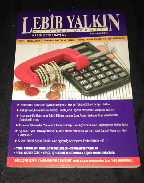 LEBİB YALKIN MEVZUAT DERGİSİ Kasım 2018 Sayı 179 (Sahafiye Kitap) ürün görseli 1