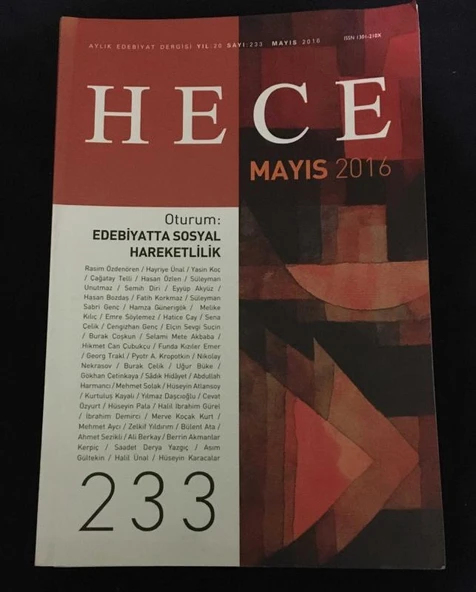 HECE Dergisi Mayıs 2016 Sayı 233 Oturum: EDEBİYATTA SOSYAL HAREKETLİLİK (Sahafiye Kitap) ürün görseli 1