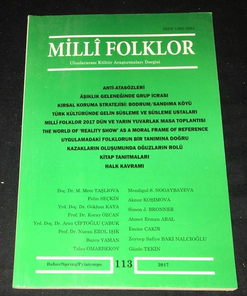 MİLLİ FOLKLOR DERGİSİ 2017 Bahar Sayı 113 (Sahafiye Kitap) ürün görseli 1