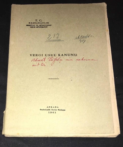 VERGİ USUL KANUNU 1961 (Sahafiye Kitap) ürün görseli 1