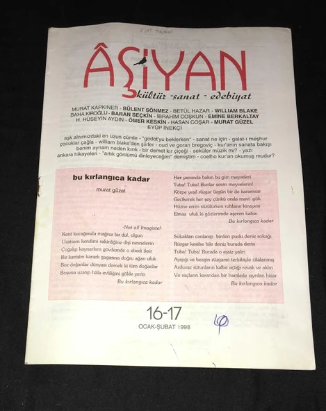 AŞİYAN Kültür,Sanat,Edebiyat Dergisi Ocak Şubat 1998 Sayı 16-17 (Sahafiye Kitap) ürün görseli 1