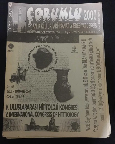 ÇORUMLU 2000 DERGİSİ Eylül 2002 Yıl 5 Sayı 42 ÇORUM'DAN YEMEKLER-SELMA GÜRSEL (Sahafiye Kitap) ürün görseli 1