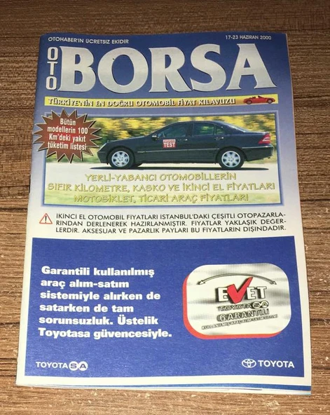 OTO BORSA 17-23 Haziran 2000 BÜTÜN MODELLERİN 100 KM'DEKİ YAKIT TÜKETİM LİSTESİ (Sahafiye Kitap) ürün görseli 1