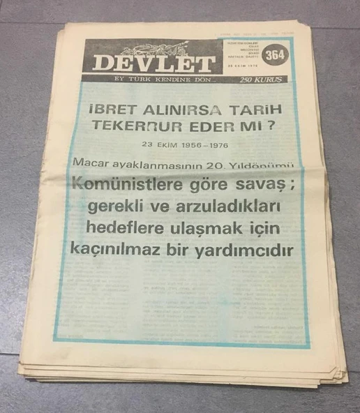 DEVLET Milliyetçi Gazete 25 Ekim 1976 Sayı 364 Macar Ayaklanmasının 20.Yıldönümü-Alparslan Türkeş Evlendi (Sahafiye Kitap) ürün görseli 1