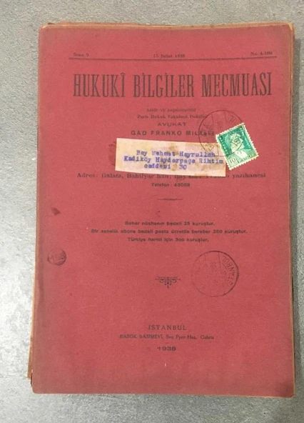 HUKUKİ BİLGİLER MECMUASI 15 Şubat 1938 Sene 9 No. 4 - 100 (Sahafiye Kitap) ürün görseli 1
