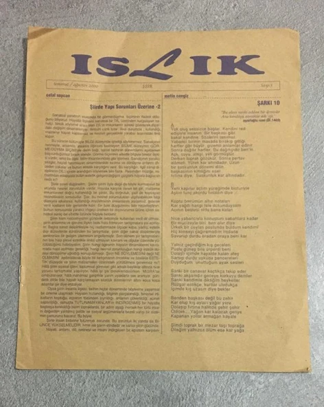ISLIK İki Aylık Şiir Dergisi Temmuz Ağustos 2000 Sayı 1 (Sahafiye Kitap) ürün görseli 1