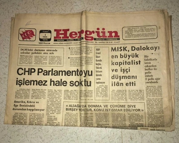 HERGÜN Milliyetçi Gazete 1 Ekim 1976 Cuma CHP PARLAMENTOYU İŞLEMEZ HALE GETİRDİ (Sahafiye Kitap) ürün görseli 1