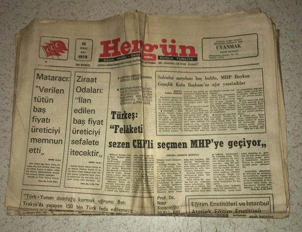 HERGÜN Milliyetçi Gazete 14 Şubat 1978 Salı - Türkeş: FELAKETİ SEZEN CHP'Lİ SEÇMEN MHP'YE GEÇİYOR (Sahafiye Kitap) ürün görseli 1