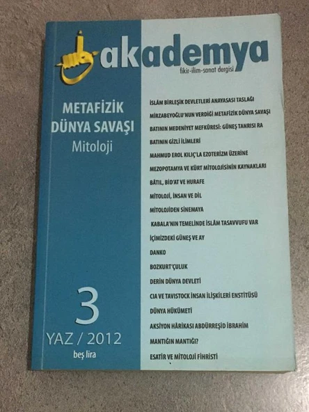 AKADEMYA Yaz 2012 Sayı 3 METAFİZİK DÜNYA SAVAŞI Mitoloji (Sahafiye Kitap) ürün görseli 1