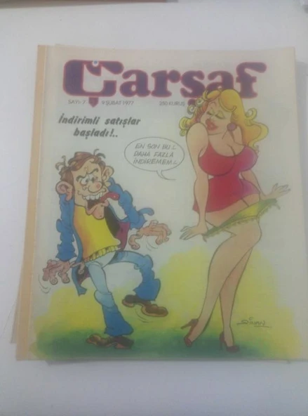 ÇARŞAF Haftalık Gülmece Dergisi, 9 Şubat 1977,  Yıl:2, Sayı:7 (Sahafiye Kitap) ürün görseli 1