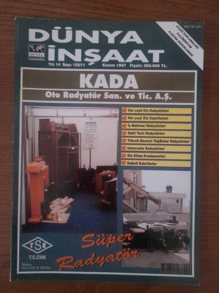 Dünya İnşaat, Yıl:14, Sayı: 155/11, Kasım 1997 " Isıcam Kıbrıs'ta" (Sahafiye Kitap) ürün görseli 1
