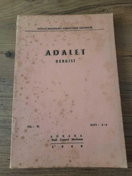 ADALET DERGİSİ, Yıl:51, Sayı:2-6, Haziran 1960 "Rıza Düzceer-Tehdide İtiraz Davaları" (Sahafiye Kitap) ürün görseli 1
