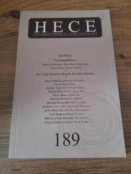 HECE AYLIK EDEBİYAT DERGİSİ Yıl:16,Sayı:189 Eylül 2012 "Yazamadıkları..." (Sahafiye Kitap) ürün görseli 1