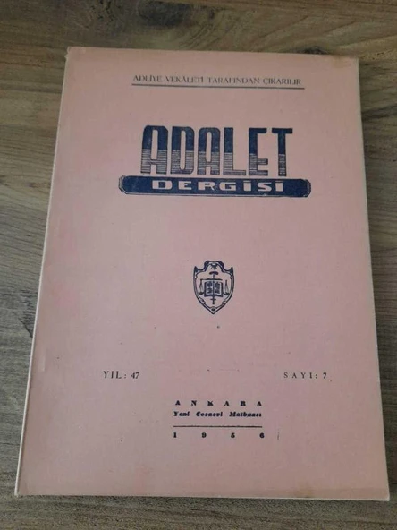 ADALET DERGİSİ, Temmuz 1956, Yıl:46,Sayı:7 "Behçet Kamay: İnhibisyonla Ölüm ve Şokla Münasebeti" (Sahafiye Kitap) ürün görseli 1