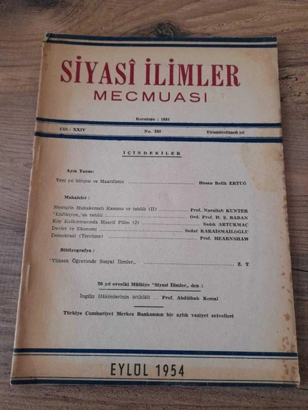 Siyasi İlimler Mecmuası Eylül 1954,Cilt:XXIV,No:282 "Enflasyon'un Tahlili" (Sahafiye Kitap) ürün görseli 1
