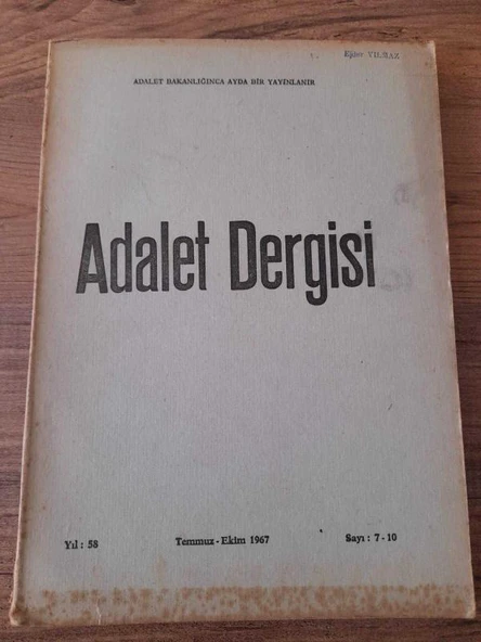 ADALET DERGİSİ, Temmuz-Ekim 1967 Yıl:58, Sayı:7-10 "Adli Yıl Açılış Konuşması" (Sahafiye Kitap) ürün görseli 1