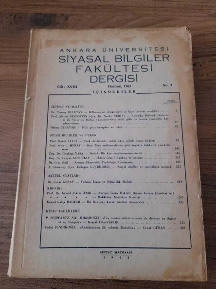 Ankara Üniversitesi Hukuk Fakültesi Dergisi Cilt:XVIII,No:2,Haziran 1963 "Sindel" (Sahafiye Kitap) ürün görseli 1