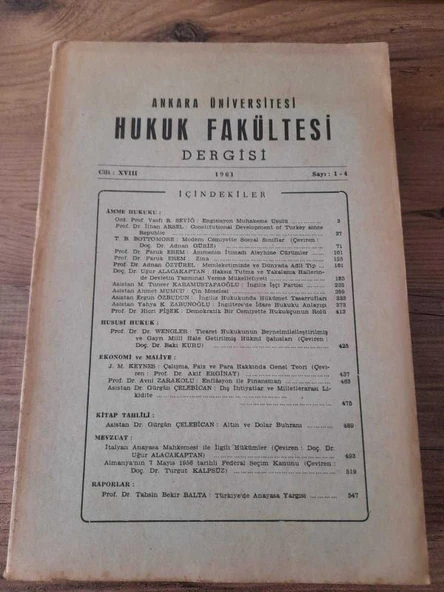Ankara Üniversitesi Hukuk Fakültesi Dergisi Cilt:XVIII,Sayı:1-4 "Faruk EREM: Zina" (Sahafiye Kitap) ürün görseli 1