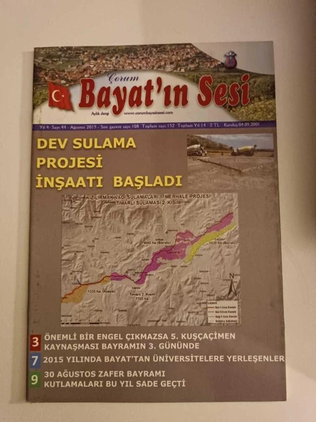 BAYATIN SESİ AYLIK DERGİ,AĞUSTOS 2015,YIL: 4 SAYI:108,TARIM (İKİNCİ EL) (Sahafiye Kitap) ürün görseli 1