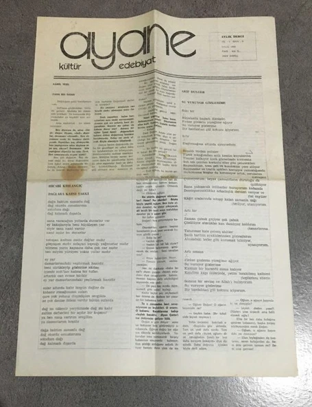 AYANE Edebiyat Dergisi Eylül 1988 Yıl 1 Sayı 9 (Sahafiye Kitap) ürün görseli 1