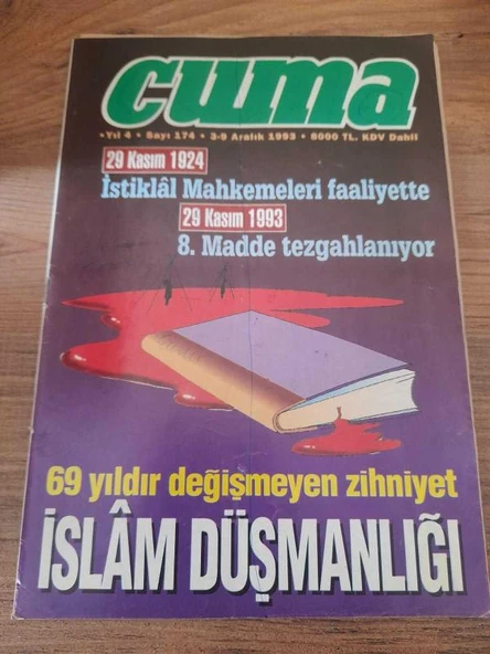 CUMA YIL:4 SAYI:174 3-9ARALIK 1993 "İSLAM DÜŞMANLIĞI" (Sahafiye Kitap) ürün görseli 1