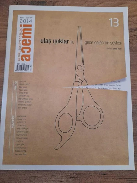 ACEMİ Aktüel Edebiyat  Dergisi Mart-Nisan 2014 Sayı:13 "Ulaş Işıklar ile Gece Gelen Bir Söyleşi" (Sahafiye Kitap) ürün görseli 1