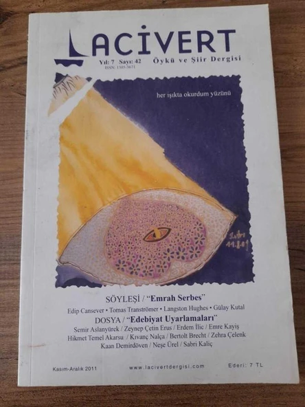 LACİVERT ÖYKÜ VE ŞİİR DERGİSİ Yıl:7,Sayı: 42 "Söyleşi: EMRAH SERBES" (Sahafiye Kitap) ürün görseli 1