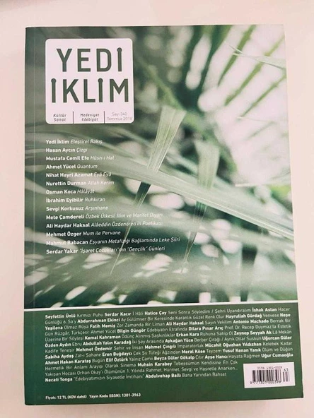 YEDİ İKLİM / ELEŞTİREL BAKIŞ / SAYI 340 TEMMUZ  2018 (Sahafiye Kitap) ürün görseli 1