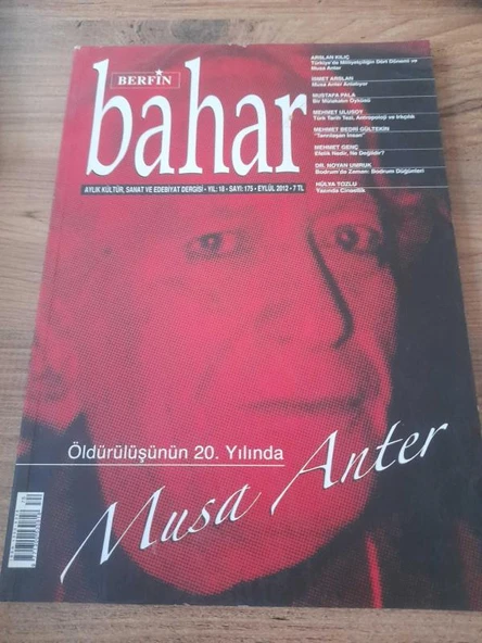 Berfin Bahar Kültür, Sanat ve Edebiyat Dergisi - Dosya: Öldürülüşünün 20. Yılında Musa Anter Sayı: 175 18 Eylül (Sahafiye Kitap) ürün görseli 1