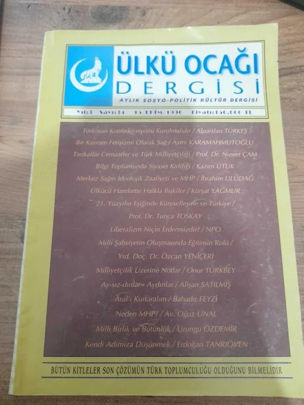 Ülkü Ocağı Dergisi Yıl 3 Sayı 34  "Türkistan Konfederasyonu Kurulmalıdır- Alparslan Türkeş" (Sahafiye Kitap) ürün görseli 1