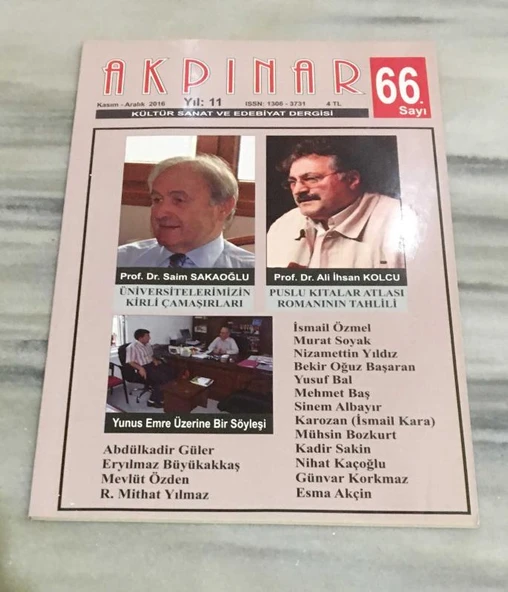 AKPINAR Dergisi Kasım Aralık 2016 Sayı 66 PUSLU KITALAR ATLASI ROMANININ TAHLİLİ - Ali İhsan Kolcu (Sahafiye Kitap) ürün görseli 1