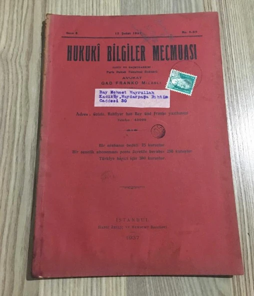 HUKUKİ BİLGİLER MECMUASI Sene 8 - 15 Şubat 1937 No: 4 - 88 (Sahafiye Kitap) ürün görseli 1