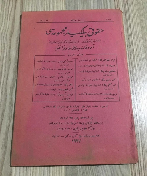 HUKUKİ BİLGİLER MECMUASI Sene 1 - Temmuz 1927 Numro 11 ( Tamamı Osmanlıca ) (Sahafiye Kitap) ürün görseli 1