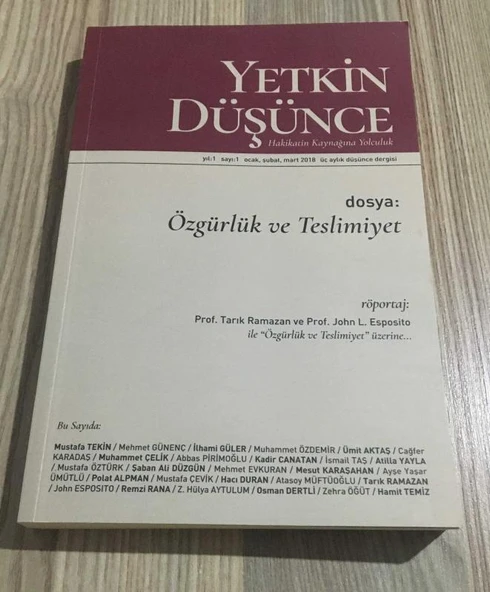 YETKİN DÜŞÜNCE Ocak Şubat Mart 2018 yıl 1 sayı 1 dosya: ÖZGÜRLÜK VE TESLİMİYET (Sahafiye Kitap) ürün görseli 1