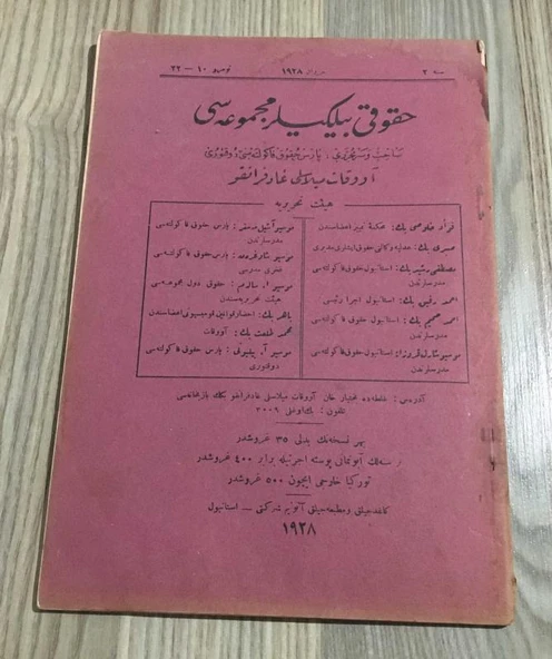 HUKUKİ BİLGİLER MECMUASI Sene 2 - Haziran 1928 Numro 10 - 22 ( Tamamı Osmanlıca ) (Sahafiye Kitap) ürün görseli 1