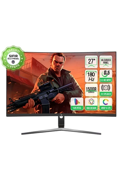 Gamepower 27'' Vivid T50 200Hz 0.5ms 1500R Curved 2X2W Speaker Va Siyah Gaming Monitör ürün görseli 1