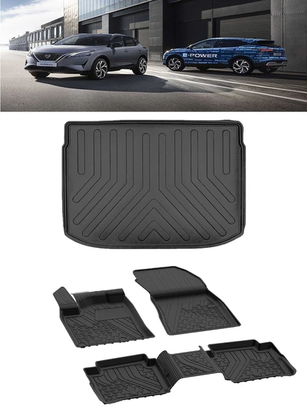 Sahler Nissan Qashqai E-Power 2022 ve Sonrası 4.5D Paspas 3D Rİzline Üst Bagaj Havuzu Set ürün görseli 1