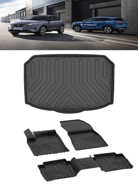 Sahler Nissan Qashqai  2022 ve Sonrası E-Power 4.5D Paspas 3D Rizline Bagaj Havuzu Set ürün görseli 1